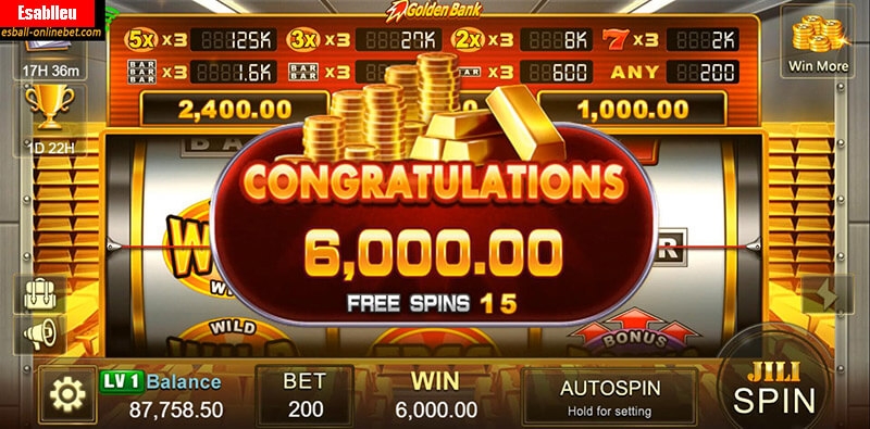 Crazy Golden Bank, JILI Slots, Rodadas Grátis, Jackpot Progressivo, ouro e banco